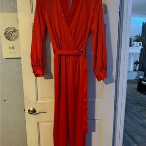 Elegant Red Jumpsuit with Belt